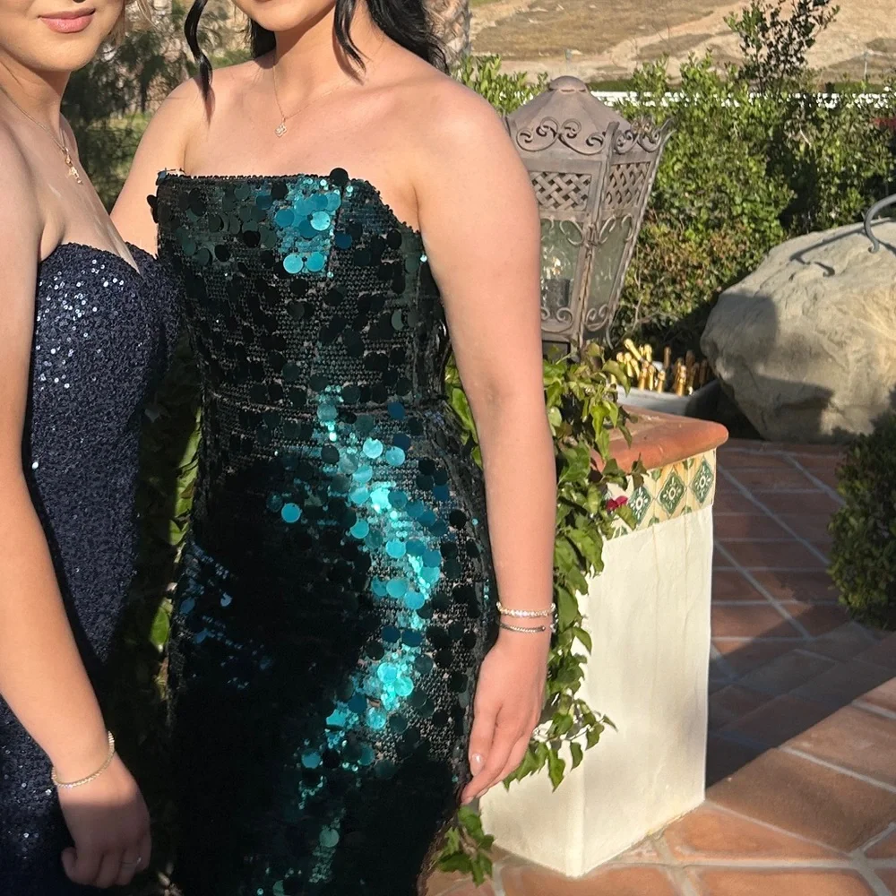 Green Bronx and Banco sequin strapless gown - Picture 4 of 5